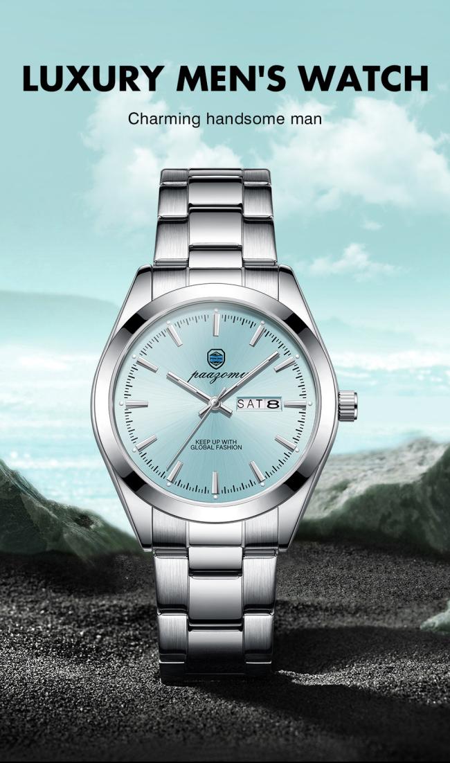 Men Classic Chronograph Business Wrist Watch Stainless Steel Band 50M Waterproof Multi Dial Quartz Dress Watch For Office Daily Gift