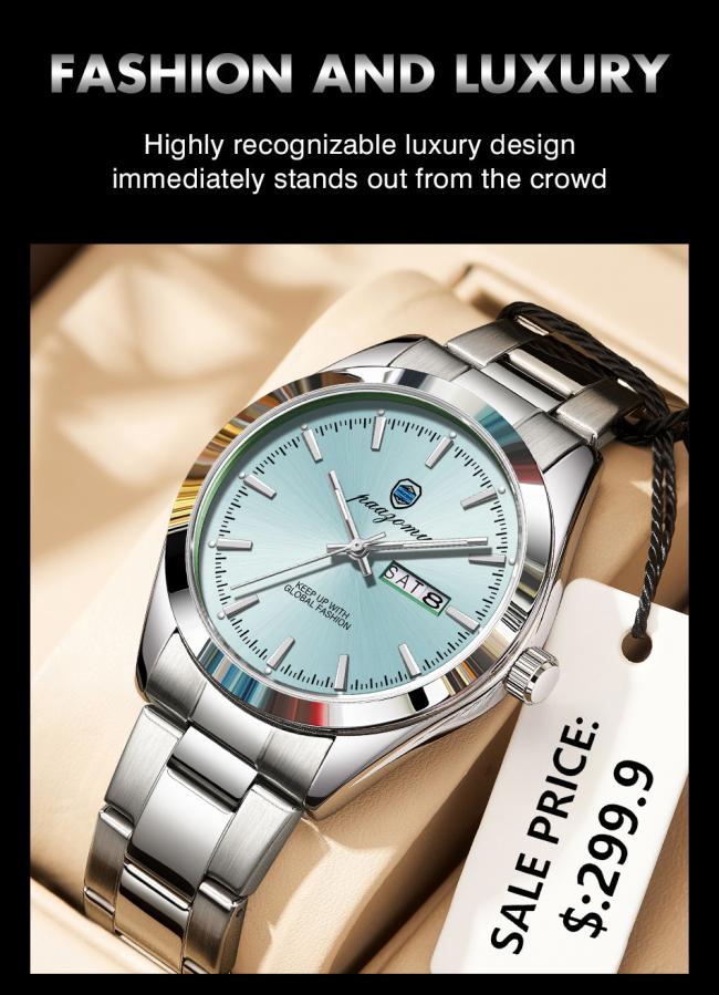 Men Classic Chronograph Business Wrist Watch Stainless Steel Band 50M Waterproof Multi Dial Quartz Dress Watch For Office Daily Gift