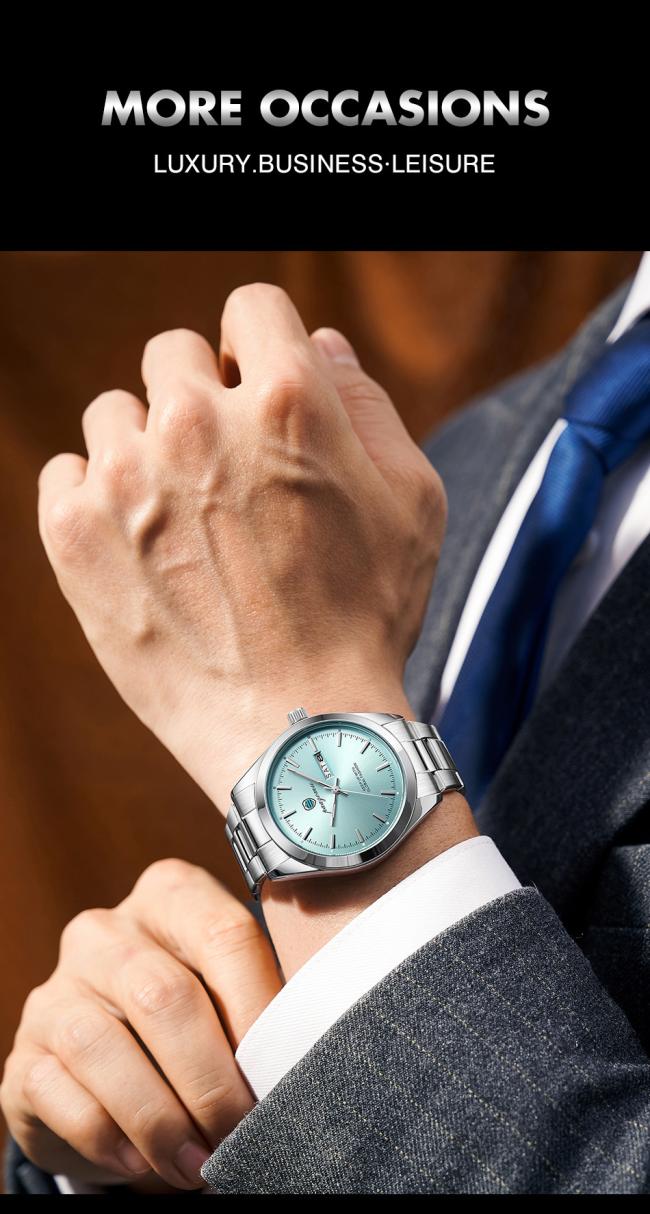 Men Classic Chronograph Business Wrist Watch Stainless Steel Band 50M Waterproof Multi Dial Quartz Dress Watch For Office Daily Gift