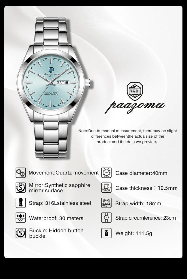 Men Classic Chronograph Business Wrist Watch Stainless Steel Band 50M Waterproof Multi Dial Quartz Dress Watch For Office Daily Gift
