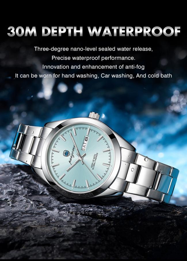 Men Classic Chronograph Business Wrist Watch Stainless Steel Band 50M Waterproof Multi Dial Quartz Dress Watch For Office Daily Gift