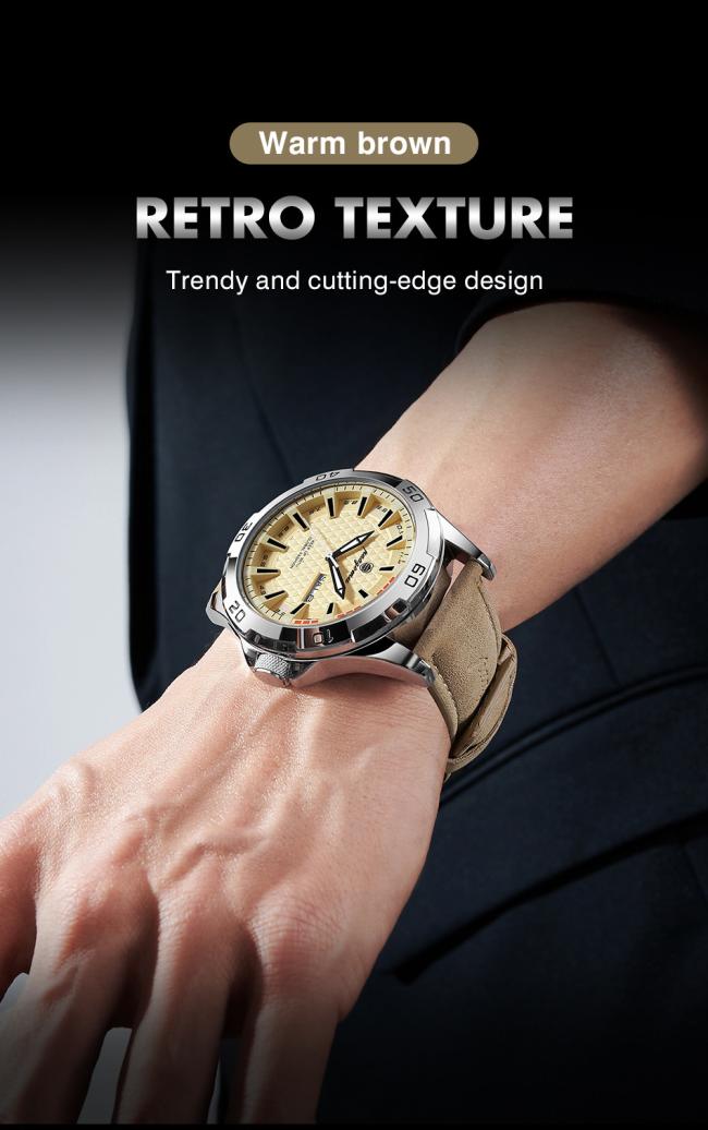 Men Large Dial Vintage Pilot Wrist Watch Multifunction Chronograph Leather Strap Waterproof Business Sports Quartz Watch 3 Color Dials For Men Gift