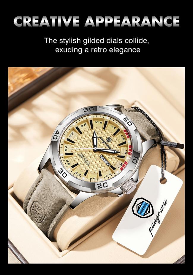 Men Large Dial Vintage Pilot Wrist Watch Multifunction Chronograph Leather Strap Waterproof Business Sports Quartz Watch 3 Color Dials For Men Gift