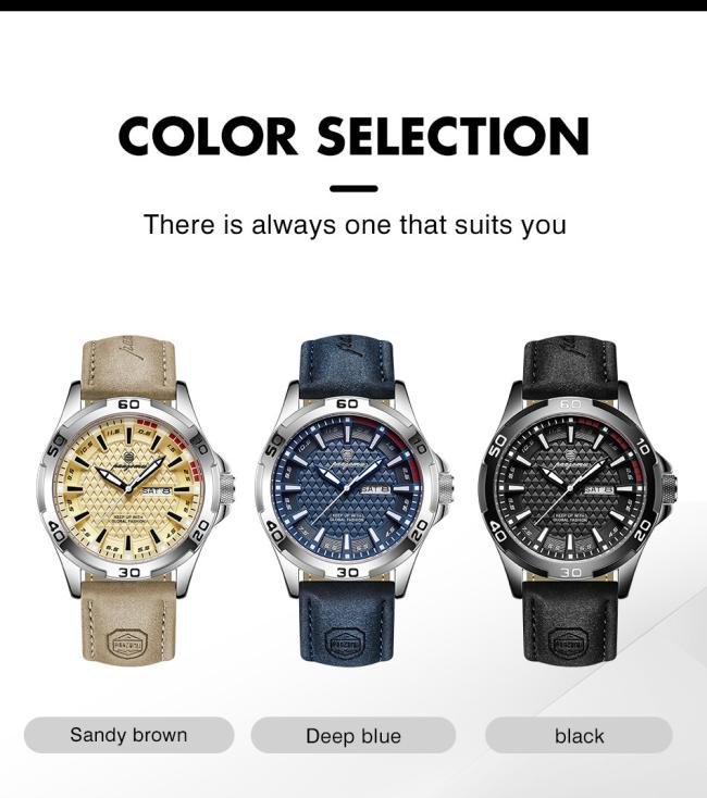 Men Large Dial Vintage Pilot Wrist Watch Multifunction Chronograph Leather Strap Waterproof Business Sports Quartz Watch 3 Color Dials For Men Gift