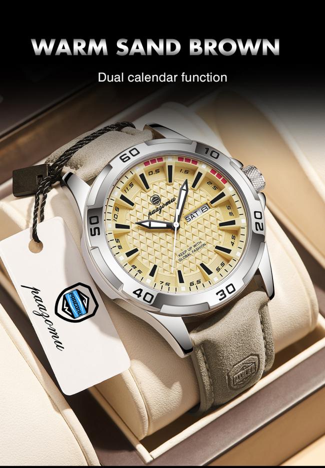 Men Large Dial Vintage Pilot Wrist Watch Multifunction Chronograph Leather Strap Waterproof Business Sports Quartz Watch 3 Color Dials For Men Gift