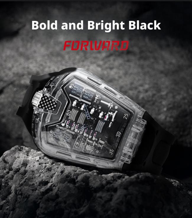 Transparent Tonneau Skeleton Automatic Mechanical Watch Men, Luminous Hollow Dial Sports Wristwatch, Waterproof Rubber Strap Barrel Shape Watch 3 Color Cases