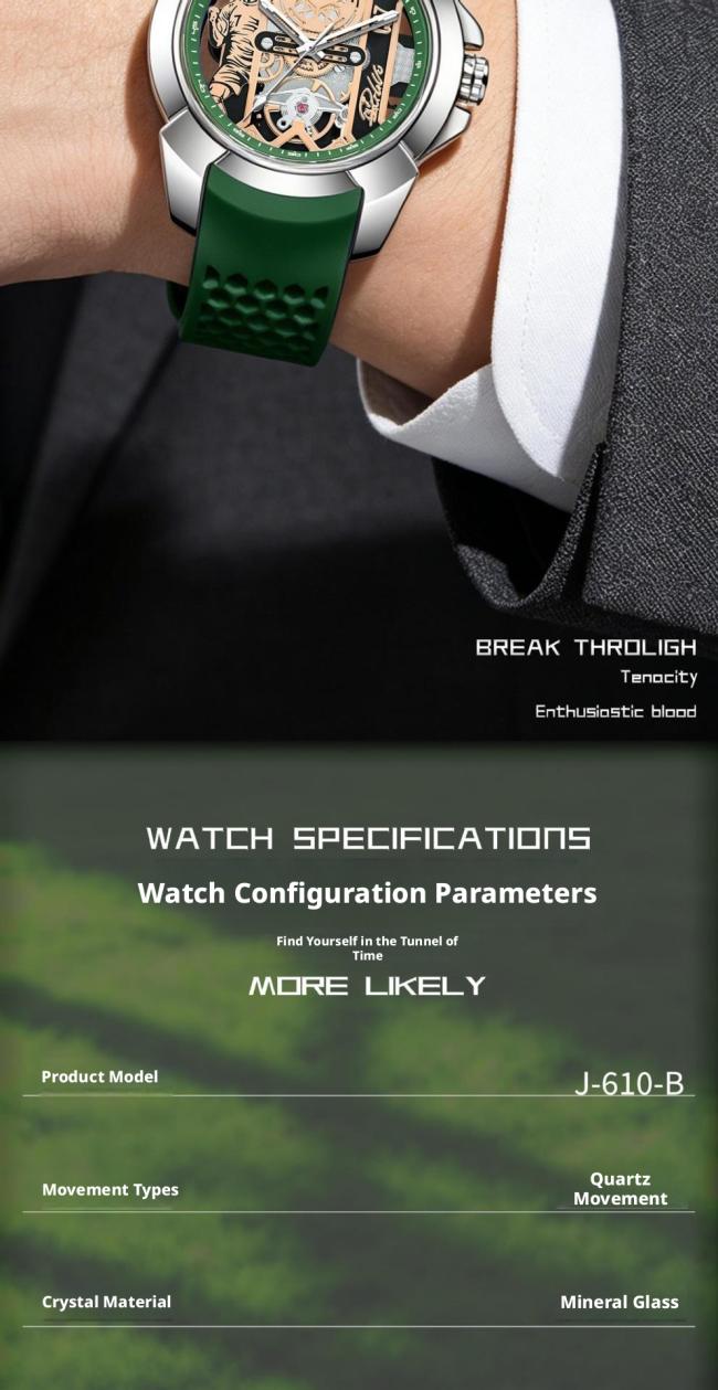 Tonneau Hollow Skeleton Automatic Mechanical Watch Men, 3 Colors Silicone Strap Luminous Waterproof Futuristic Barrel Sports Wrist Watch