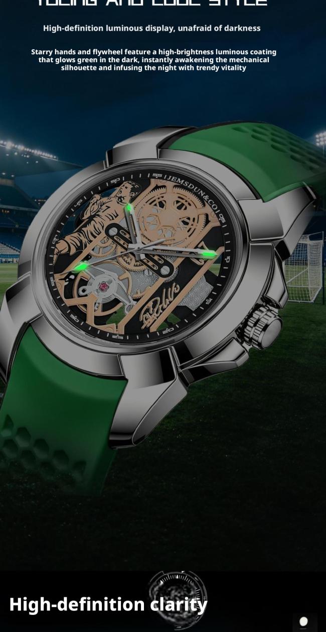 Tonneau Hollow Skeleton Automatic Mechanical Watch Men, 3 Colors Silicone Strap Luminous Waterproof Futuristic Barrel Sports Wrist Watch