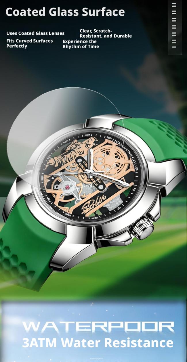 Tonneau Hollow Skeleton Automatic Mechanical Watch Men, 3 Colors Silicone Strap Luminous Waterproof Futuristic Barrel Sports Wrist Watch