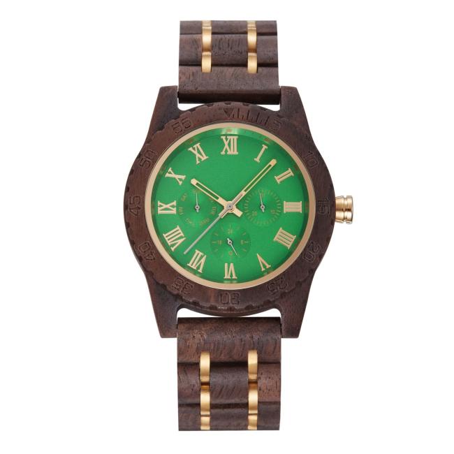 Vintage Walnut Wood Watch for Men, Multi-Functional Calendar Week 24H Display Quartz Wrist Watch, Custom Logo Wooden Business Watch