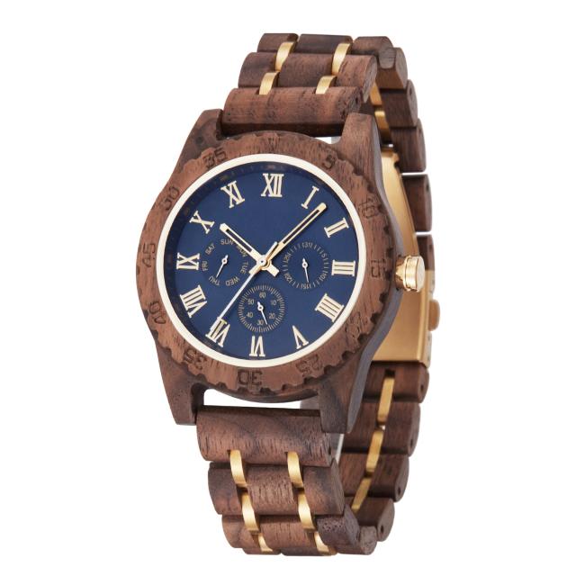 Vintage Walnut Wood Watch for Men, Multi-Functional Calendar Week 24H Display Quartz Wrist Watch, Custom Logo Wooden Business Watch