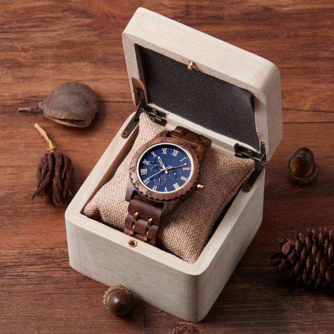 Vintage Walnut Wood Watch for Men, Multi-Functional Calendar Week 24H Display Quartz Wrist Watch, Custom Logo Wooden Business Watch