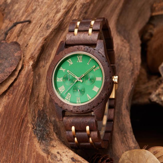 Vintage Walnut Wood Watch for Men, Multi-Functional Calendar Week 24H Display Quartz Wrist Watch, Custom Logo Wooden Business Watch