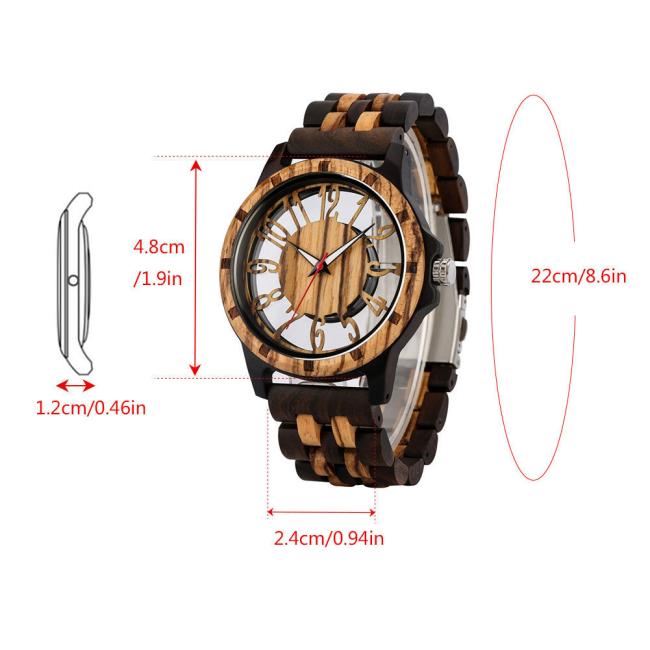 Fashion Hollow Colorful Bamboo Wood Quartz Watch for Men, Retro Mixed Wooden Strap Wrist Watch Custom Logo