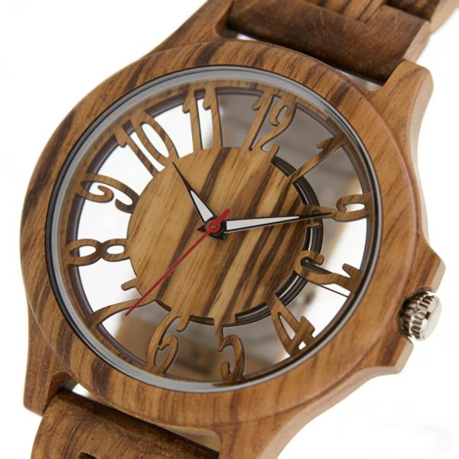 Fashion Hollow Colorful Bamboo Wood Quartz Watch for Men, Retro Mixed Wooden Strap Wrist Watch Custom Logo
