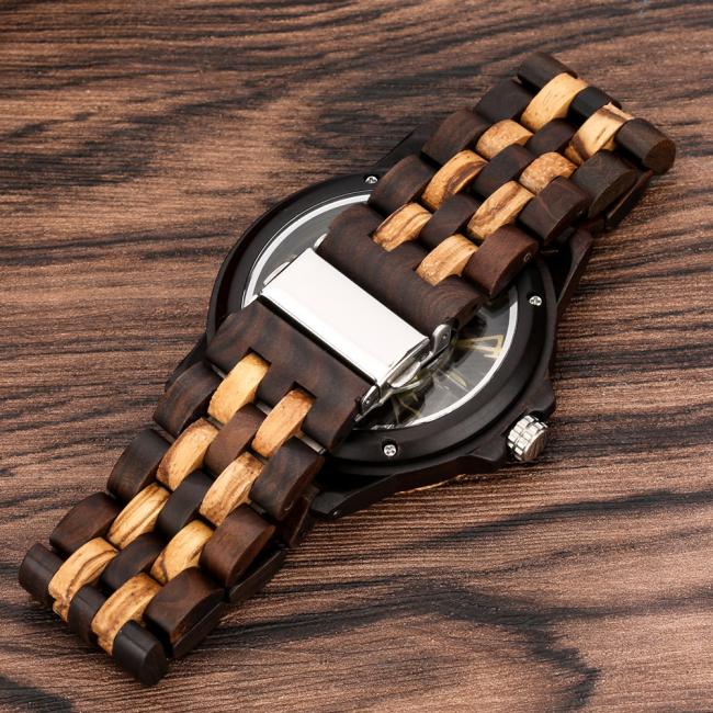 Fashion Hollow Colorful Bamboo Wood Quartz Watch for Men, Retro Mixed Wooden Strap Wrist Watch Custom Logo