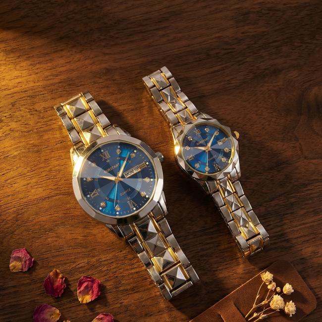 His and Hers Couple Watches - Matching Quartz Set, Date Display, Luminous, Waterproof