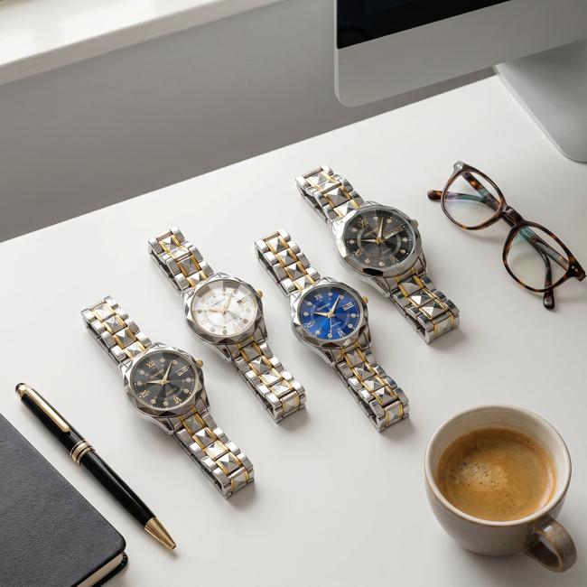 His and Hers Couple Watches - Matching Quartz Set, Date Display, Luminous, Waterproof