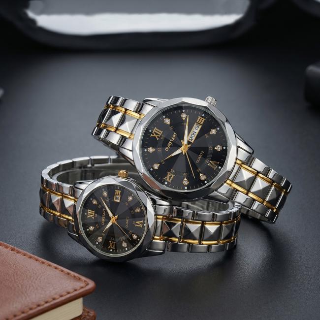 His and Hers Couple Watches - Matching Quartz Set, Date Display, Luminous, Waterproof