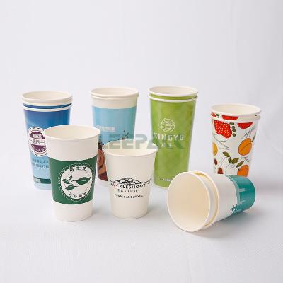 China la taza de papel fría de un sólo recinto 16oz, PE doble cubrió la taza fría disponible al por mayor de papel de la bebida para la tienda de la soda en venta