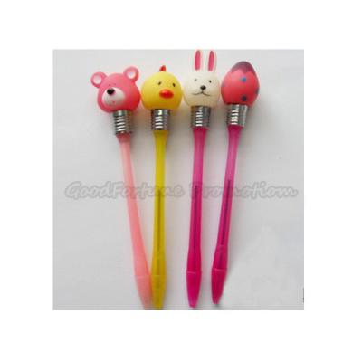 China Hot Sale Creative Promotional printed logo led light cartoon animal ballpoint pen gift for sale