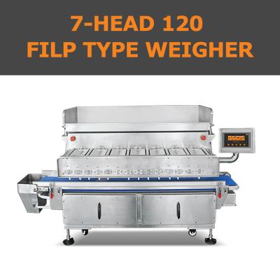 China Flip Weighing Bucket Sashimi 7 Head Multihead Weigher For Fresh Aquatic Industry for sale