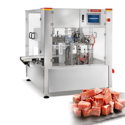 China Automatic Rotary Premade Bag Vacuum Packing Machine for Meat Filling Sealing Pre-made Bag Vacuum Packing Machine à venda