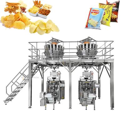 China Automatic Potato Chips Snacks Food Packing Machine With 20 Head Multihead Weigher for sale