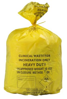 China LDPE / HDPE / MDPE Infectious Waste Bag Disposable Yellow Clinical Carriage for sale