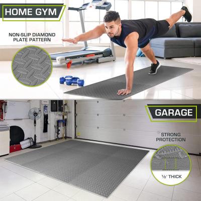 China Home Gym Mats Non Slip Diamond Plate Pattern Rubber Gymnasium Flooring for sale