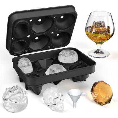 China 3D Skull Ice Cube Trays And 2 Diamond Shaped Ice Cube Moulds For Whisky Cocktails And Coffee Ice Cube Molds Black for sale