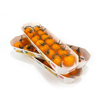 China Cajas de cartón de Cherry Tomato Fruit And Veg, bandeja de papel abonable del barco de la comida en venta