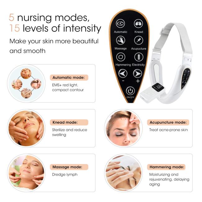 Professional using vibration massage device on client's face
