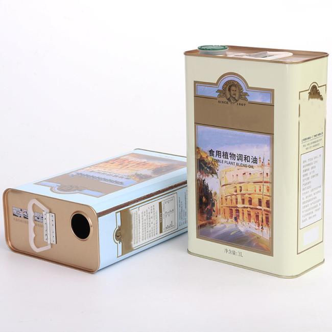 Empty olive oil tin can packaging