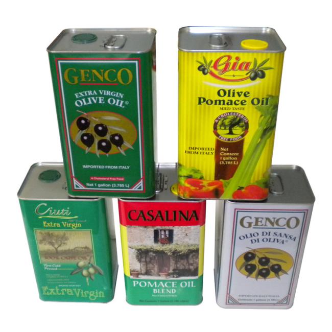 Metal olive oil container packaging