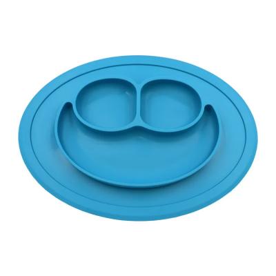 China Food Plate Newborn Feeding Set Smiley Pattern Shape Silicone Plate for sale