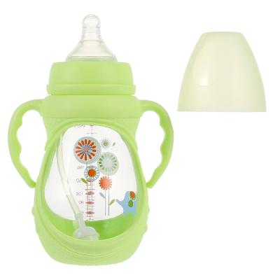 China Anti Drop Glass Feeding Bottle Hand Free With Protective Silicone Sleeve for sale