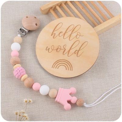 China Silicone Beads Pacifier Chain Clip Wooden Ring Chupetes Soother Dummy Pacifier for sale
