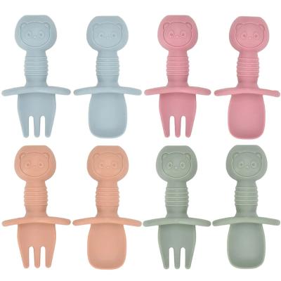 Chine Training Feeding Newborn Accessories Mini Soft Silicone Baby Spoon Fork Set à vendre