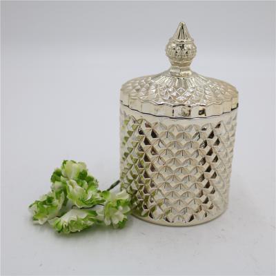 China Aroma Home Gold Plated Luxury Textured Glass Candle Custom With Lid for sale