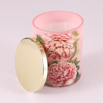 China Pastel 14.5oz Glass Jar Scented Candle Eucalyptus Camellia With Customized Fragrance for sale