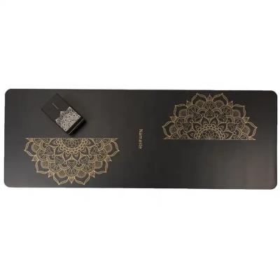 China Eco Friendly Private Label Custom Wholesale 4mm Hot Gold Stamping UV Printing Black Natural Rubber PU Leather Yoga Mat for sale