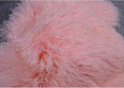 China Mongolian Sheepskin Rug Pink Dyed Extra Long hair Tibetan Lamb fur Garment Trim for sale