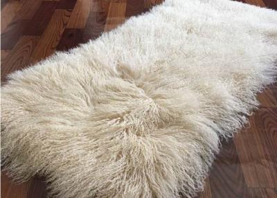 China Fur Bed Blanket Mongolian Sheepskin Rug 60x120cm Beige Color Fireproofing for sale