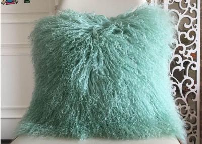 China Mongolian fur pillow Mint Green Warm Soft Tibetan Lambskin Throw Pillow 22 inch for sale