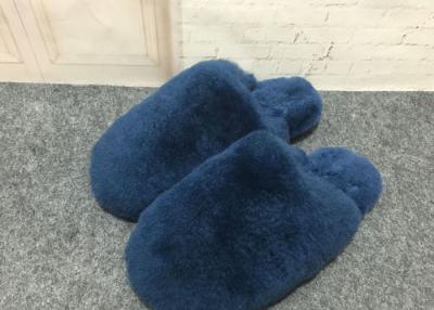 China Navy Blue Fluffy Sheep Wool Slippers Quake Proof With Double Face Sheepskin for sale
