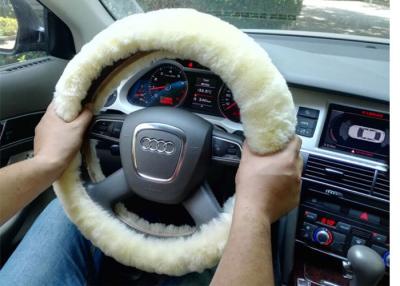 China Car Accessories Beige Sheepskin Steering Wheel Cover With Customized Size / Logo for sale