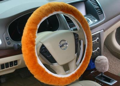 China Real Brown Sheepskin Steering Wheel Cover Warm Soft For Autumn / Winter for sale