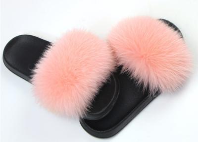 China Customized Color Women Fox Fur Slippers Sandals With Fuzzy Hair / Rubber Sole for sale