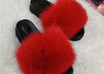 China Summer Lady Sandals Womens Fox Slippers , Super Soft Fuzzy Slide Slippers  for sale